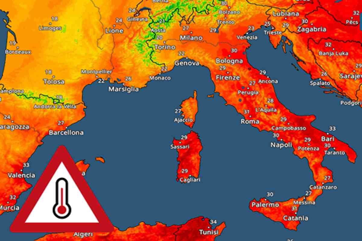 Cartina dell'Italia con caldo eccessivo